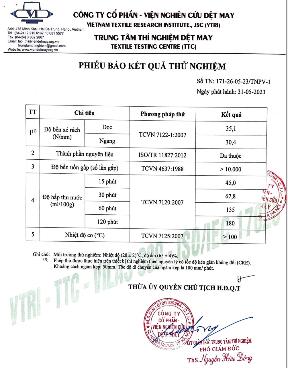 Phiếu kiểm nghiệm da 