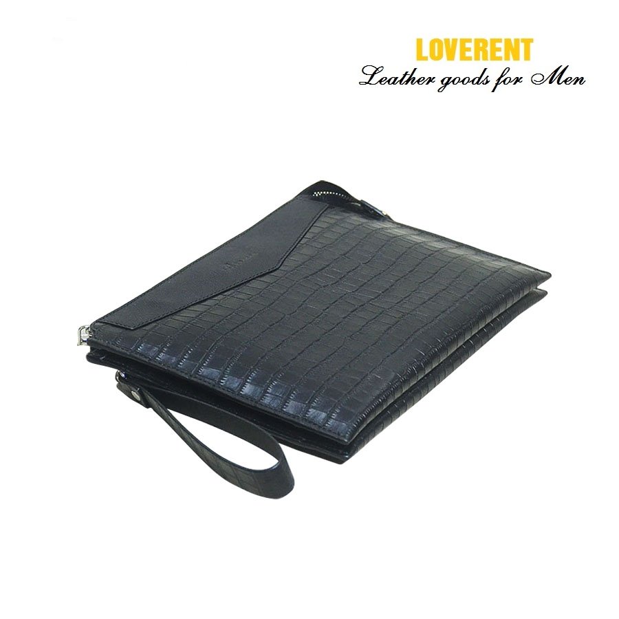 Clutch LV 2 thân – Ví cầm tay nam Loverent, da bò vân cá, mã số LVR033A