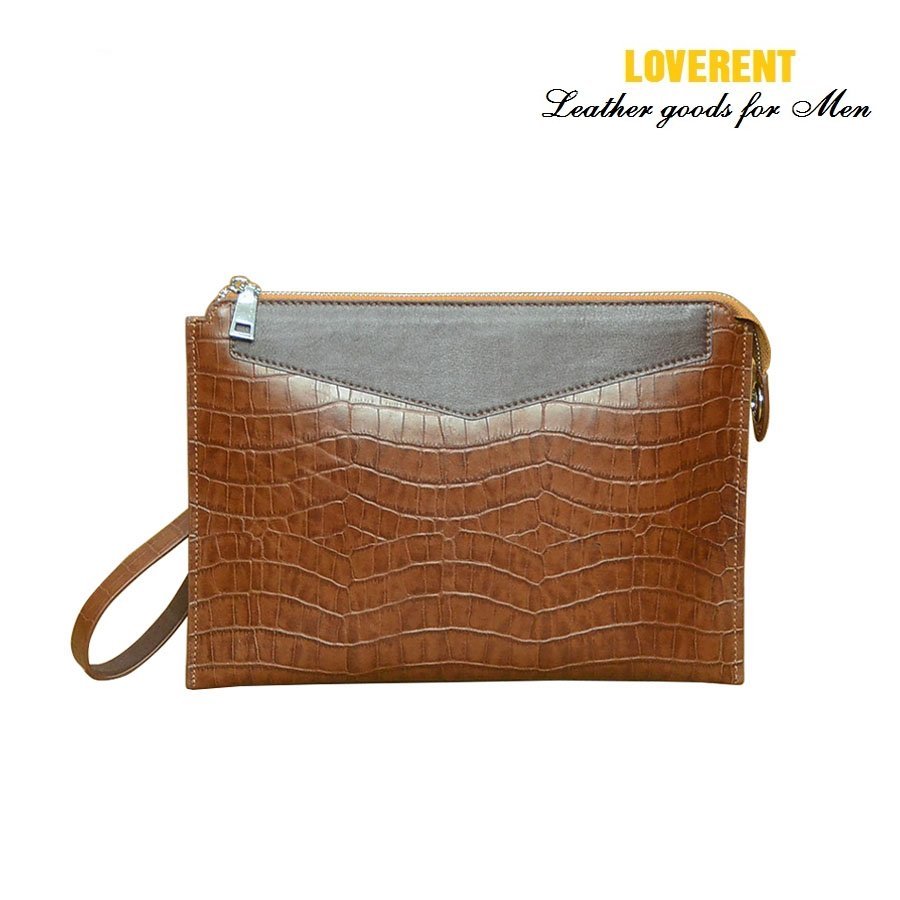Clutch LV 2 thân – Ví cầm tay nam Loverent, da bò vân cá, mã số LVR033B