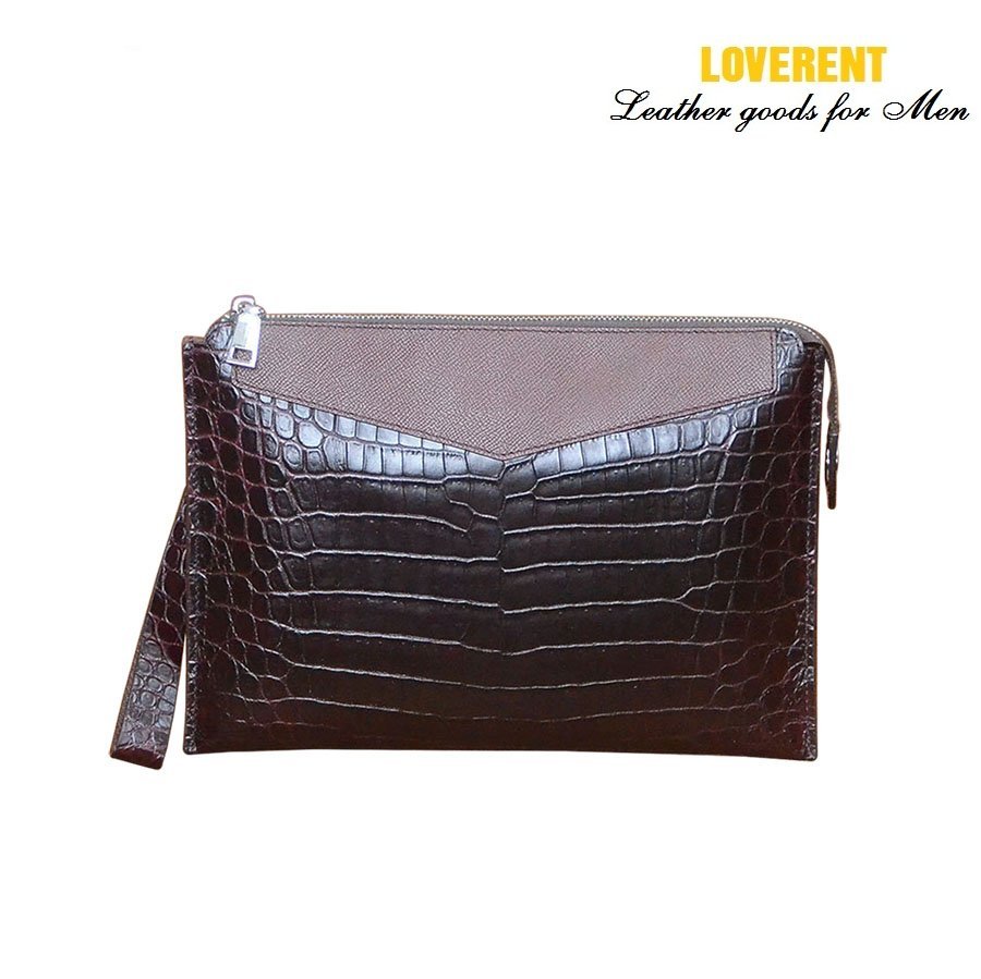 Clutch LV 2 thân – Ví cầm tay nam Loverent, da bò vân cá, mã số LVR033C