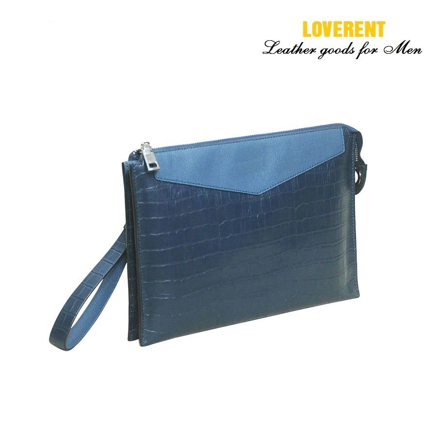Clutch LV 2 thân – Ví cầm tay nam Loverent, da bò vân cá, mã số LVR033D