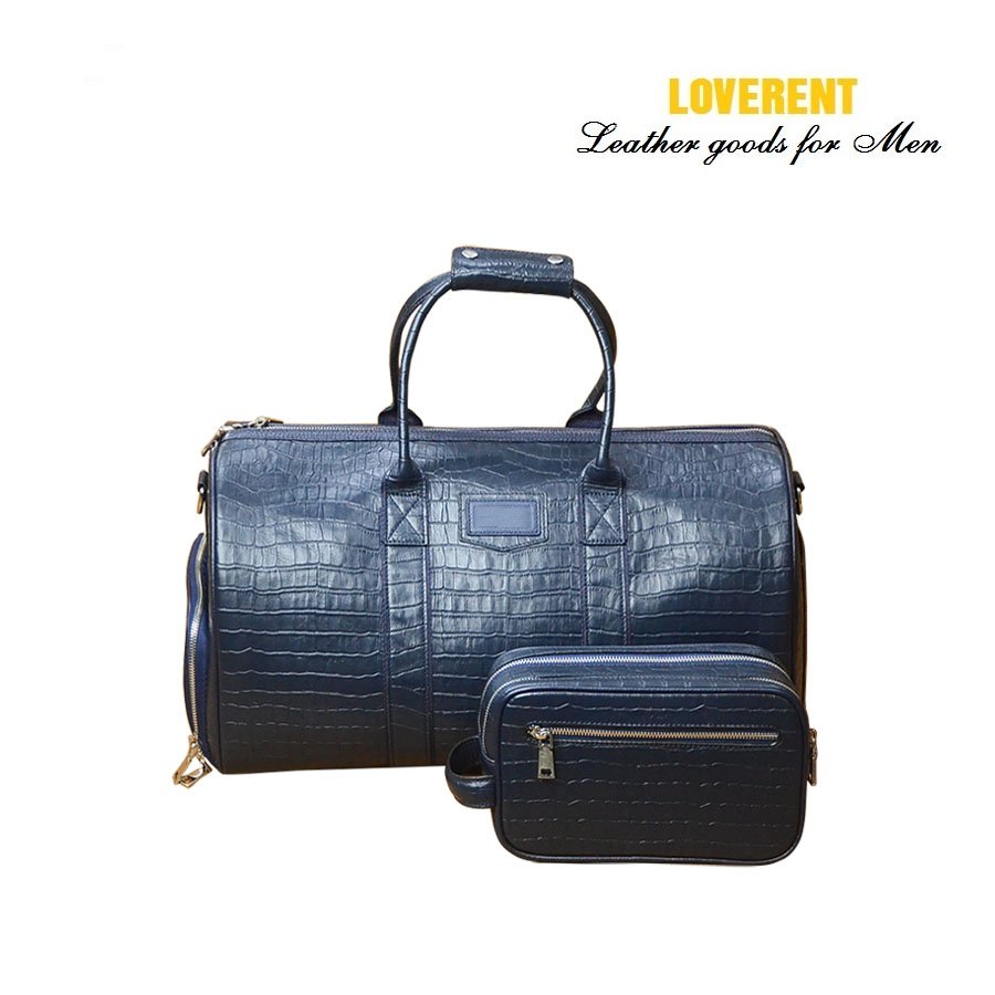 Túi Duffle xách tay Loverent, da bò dập vân cá, mã số LVR051A