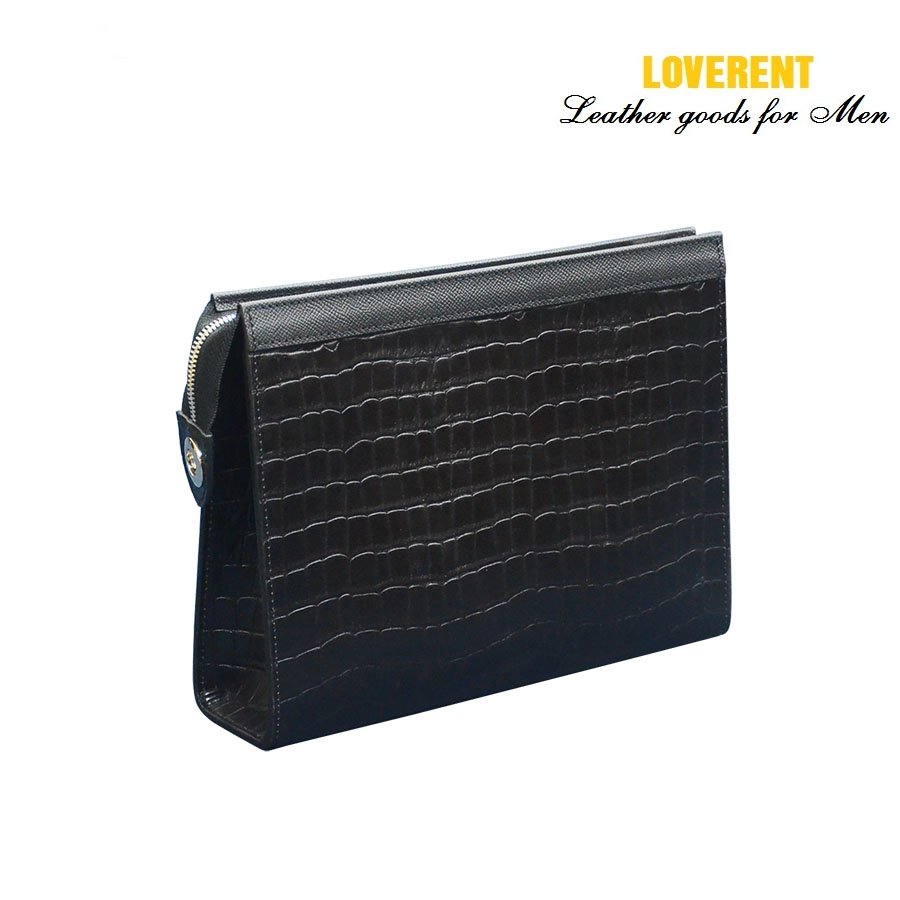 Clutch LV – Ví cầm tay nam Loverent, da bò vân cá, mã số LVR036B