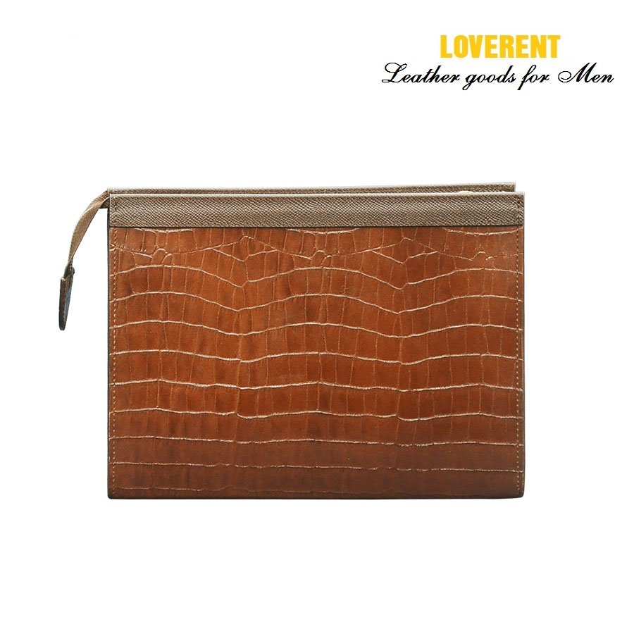 Clutch LV – Ví cầm tay nam Loverent, da bò vân cá, mã số LVR036D