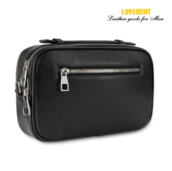 Clutch hộp đeo chéo da taiga, mill, vân saffiano 1