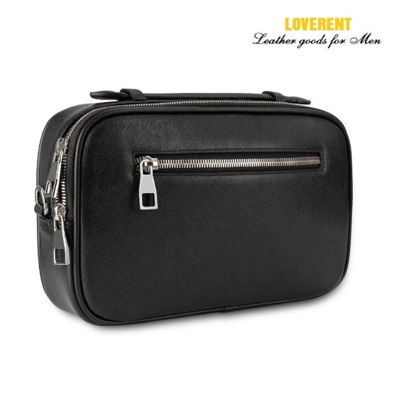 Clutch hộp đeo chéo da taiga, mill, vân saffiano 3