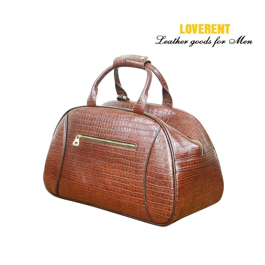 Túi Duffle tay kéo 3 ngăn Loverent, da bò vân cá, mã số LVR052G